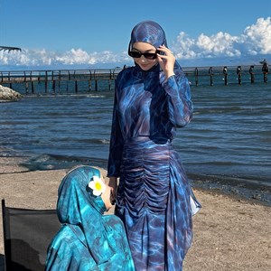 Буркини 4в1 из SPF сетки — двухслойный комплект (туника, штанишки, балаклава, баска) 42–50