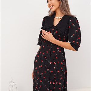 Красивое платье на пуговицах с акцентным воротником | Женская одежда оптом