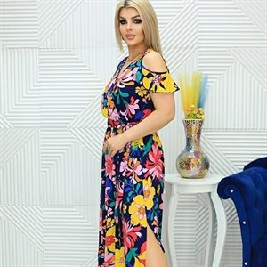 Длинный сарафан Валерия из штапеля с ярким принтом