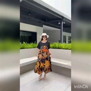 Модель 9885 Комбинированное платье Трикотаж шёлк Свободный