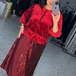 Нарядная двойка Вверх Велюр Ломанный Юбка Пайетка