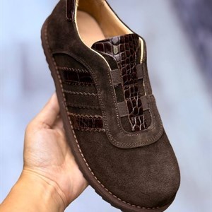 Женские туфли из натуральной кожи и замши с резинками, Турция