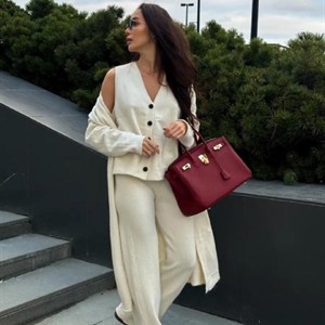 Женский костюм-тройка из Гуанчжоу: кардиган макси, жилет и брюки