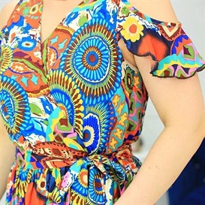 Длинный сарафан Валерия из штапеля с ярким принтом